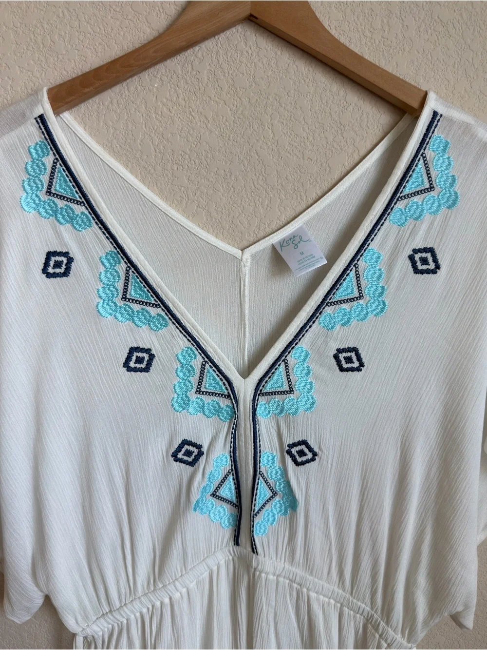 Kona Sol White Embroidered Tassel Swim Cover Up Dress Size M Boho Resort Wear - Picture 6 of 15